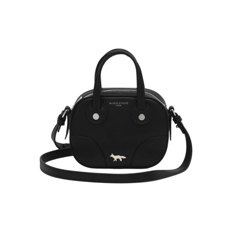 Maison Kitsune Smooth Cow Leather Portable Crossbody Bag Shoulder Bag Mini Women's Black-0