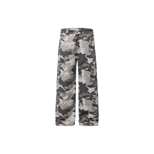 YINLEI Casual Pants Unisex Gray-White Camouflage