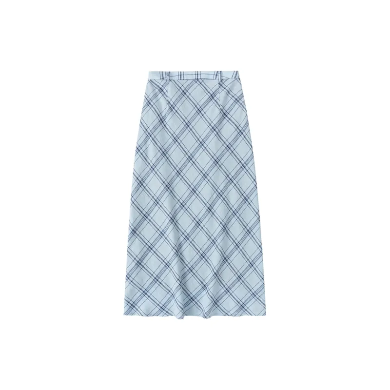 CYCLE DOCUMENT Casual Long Skirts Women's Light Blue Plaid-1