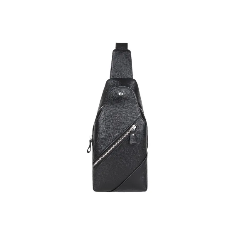 Yalu Top Grain Cow Leather Crossbody Bag Sling Bag Men's Black-0