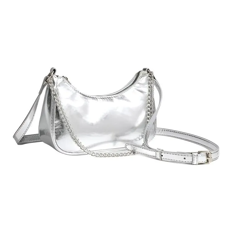 H YXIANG PU Portable Crossbody Bag Shoulder Bag Regular Women's Silver/Black-4