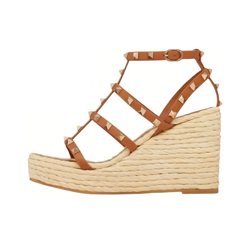 Valentino Garavani Rockstud Open Toe Wedge Espadrilles Women's-0
