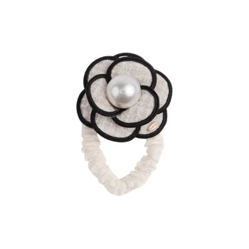 BABYBEI Tweed Head Rope Temperament French Camellia Black Beige Hair Accessories Women's