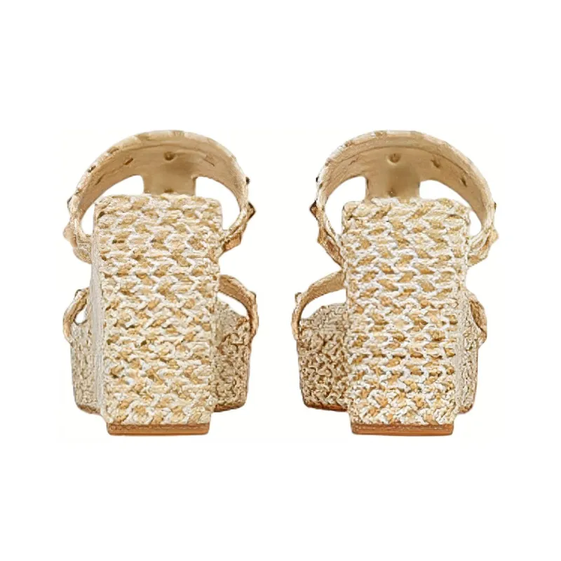 Valentino Garavani Rockstud 90mm Woven Wedge Sandals-4