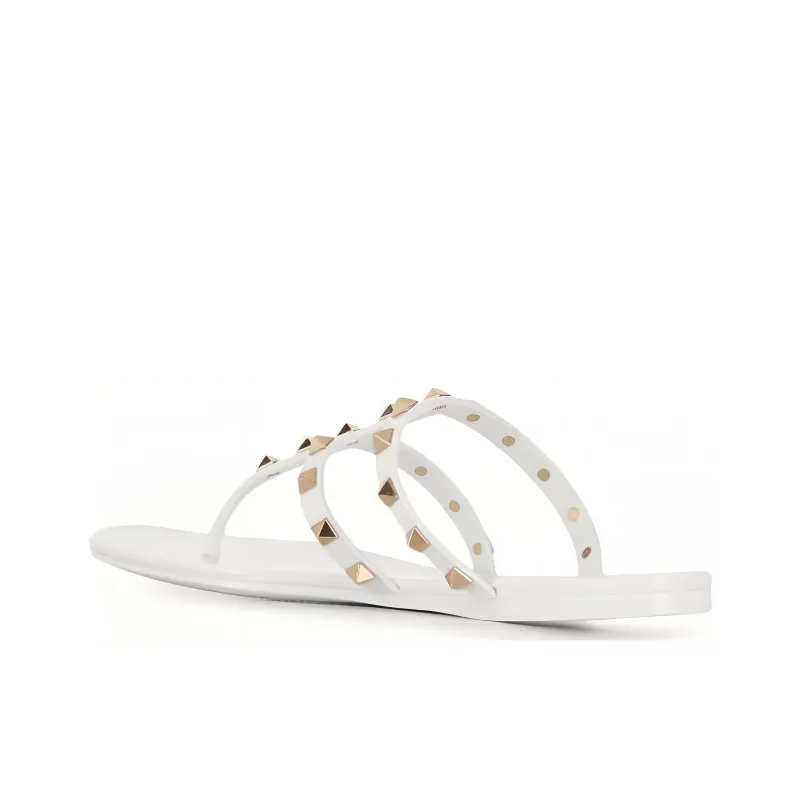 Valentino ROCKSTUD Flip Flops Women's White-3