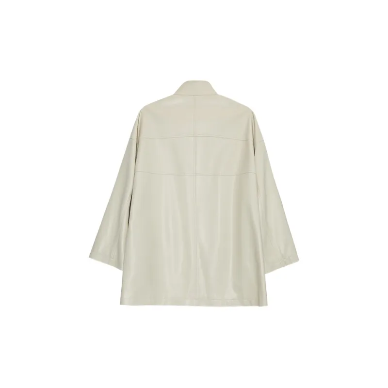 THE SEA LIFE Leather Jacket Women's White Birch-1