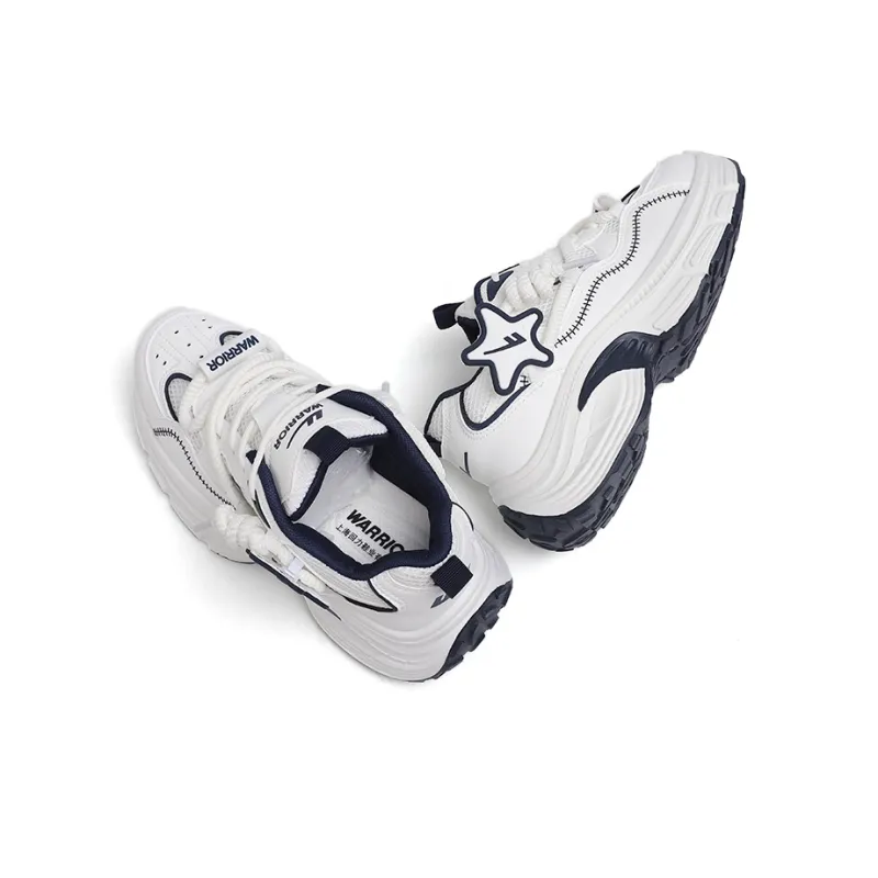Warrior Wear Resistant Height Increasing Low Top Chunky Sneakers Women's White Blue-5