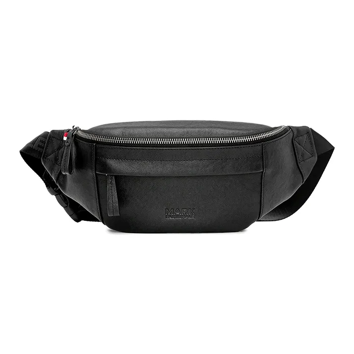 FAIRWHALE Top Grain Cow Leather Waist Bag Chest Bag Men's Black-0