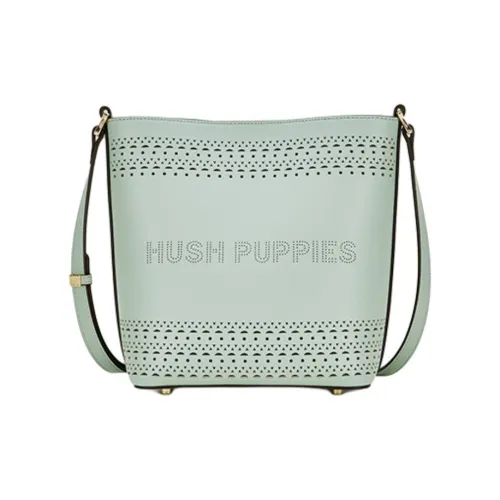 Hush Puppies Cow Split Leather Bucket Bags Shoulder Bag Crossbody Bag Medium Size Women's Light Green/Ecru/Brown