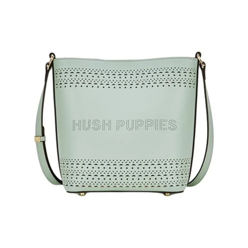 Hush Puppies Cow Split Leather Bucket Bags Shoulder Bag Crossbody Bag Medium Size Women's Light Green/Ecru/Brown-0