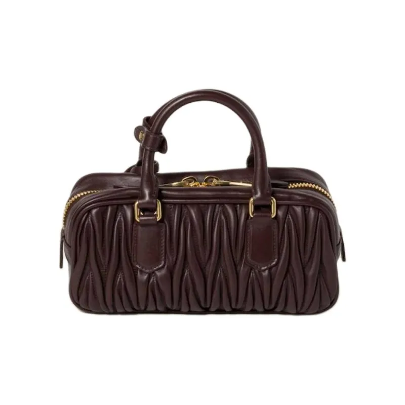 MIU MIU Arcadie Series Leather Shoulder Bag, Crossbody Bag, Handbag Trumpets Women's Dark Brown-2