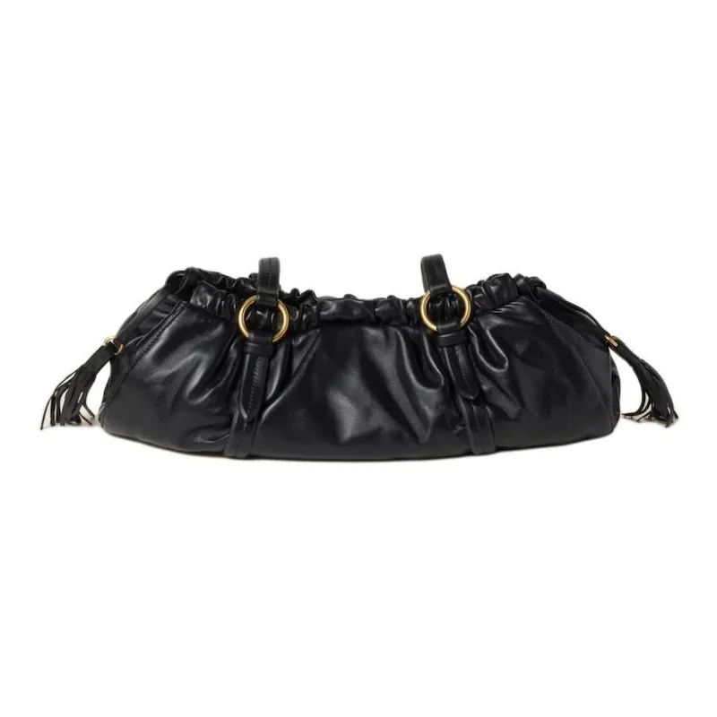 MIU MIU Leather Handbag, Shoulder Bag Medium Size Women's Black-2