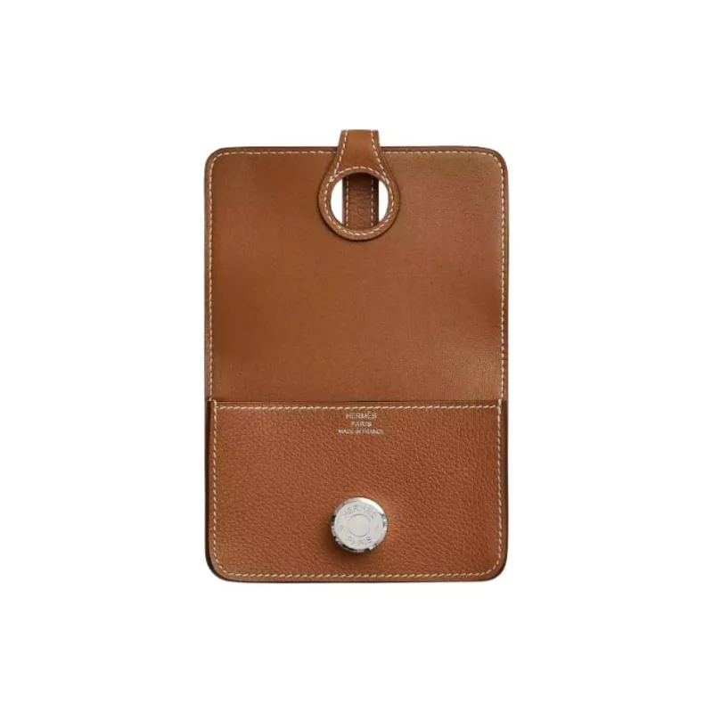 HERMES Dogon Evercolor Leather Card Holder Women's 37 Gold Gold Brown-1