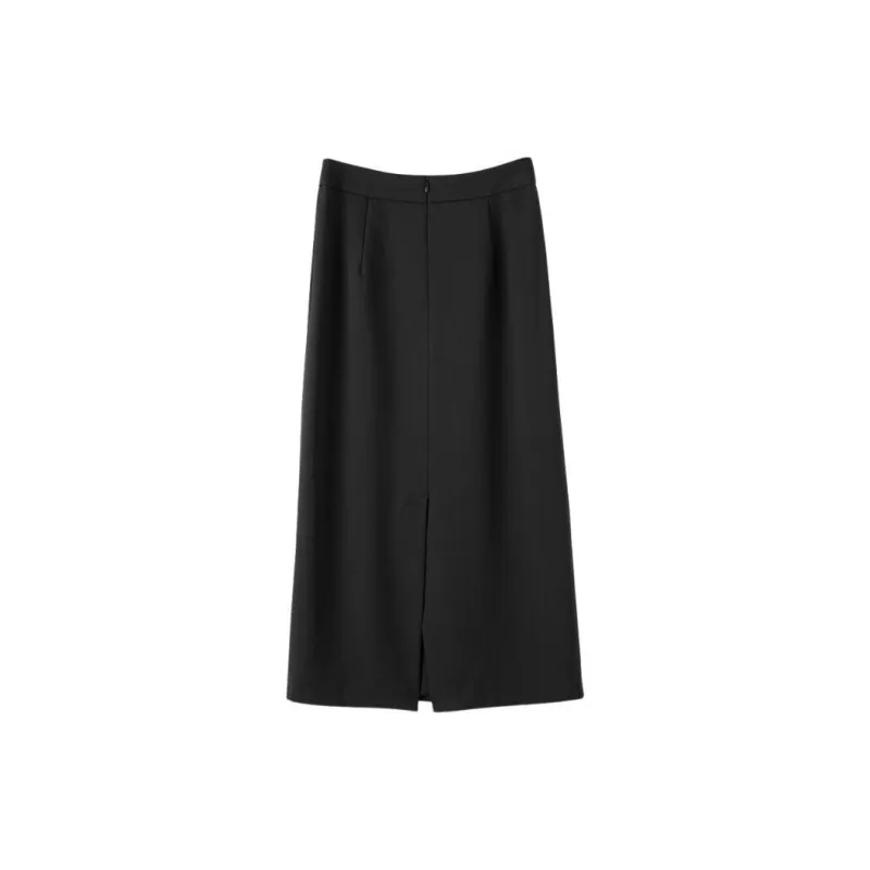 Late White Casual Long Skirts Women's Black-3