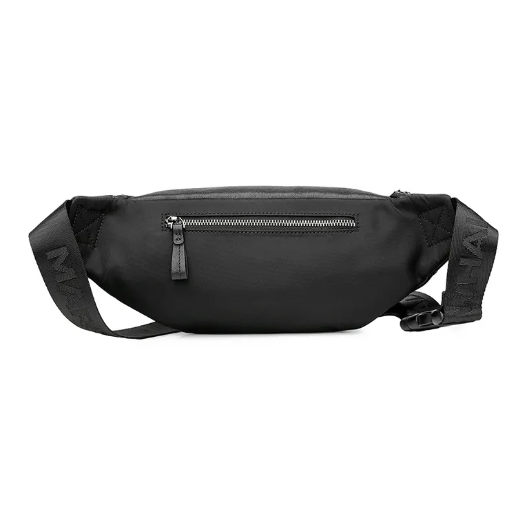 FAIRWHALE Top Grain Cow Leather Waist Bag Chest Bag Men's Black-3