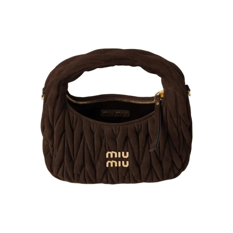 MIU MIU Wander Series Suede One Shoulder Crossbody Crescent Bag Handbag Women's Dark Brown-3