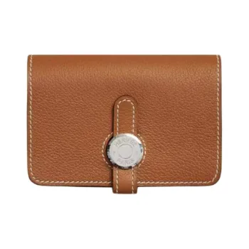 HERMES Dogon Evercolor Leather Card Holder Women's 37 Gold Gold Brown