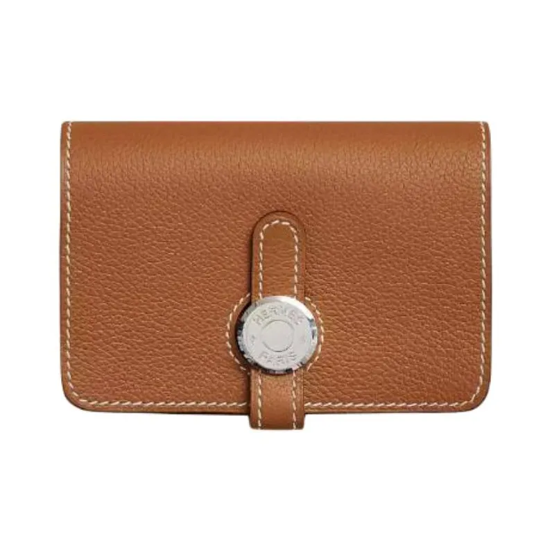 HERMES Dogon Evercolor Leather Card Holder Women's 37 Gold Gold Brown-0