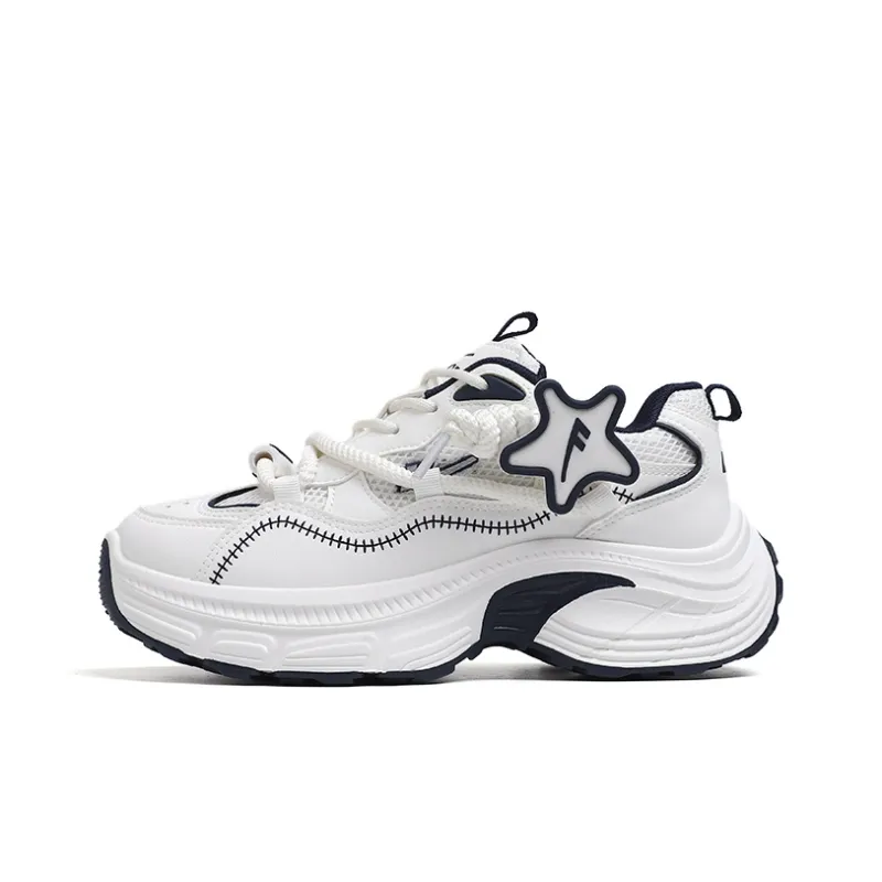 Warrior Wear Resistant Height Increasing Low Top Chunky Sneakers Women's White Blue-0