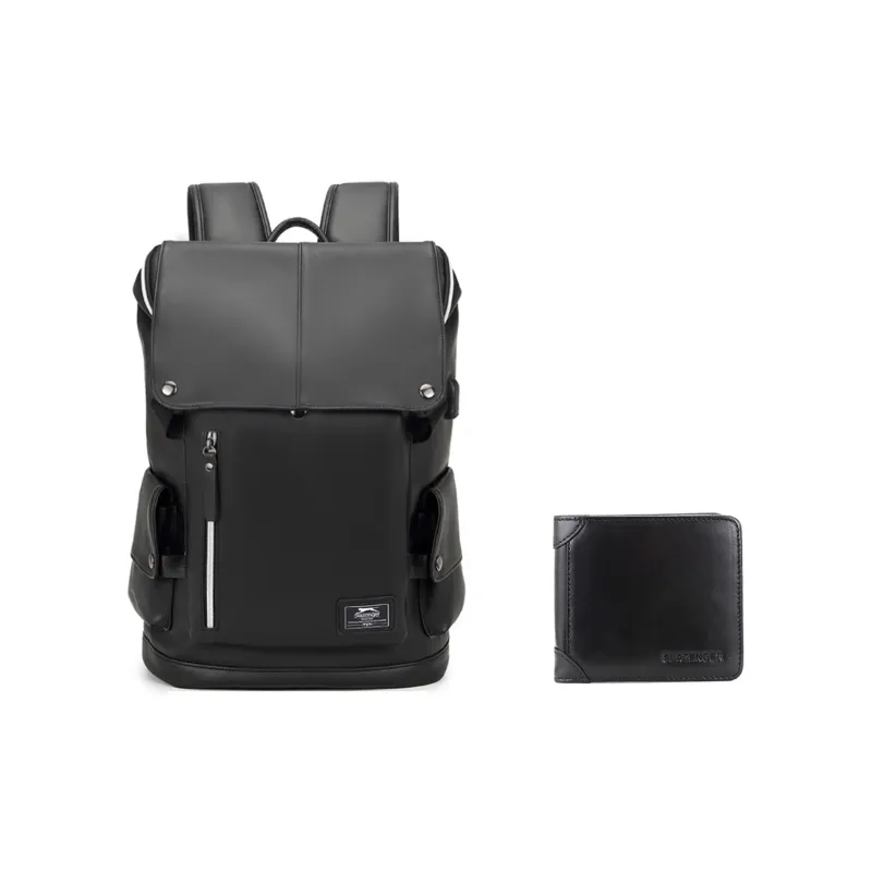 Slazenger PU Soft Leather Backpack Large Size Unisex Cool Black, Cream White-10