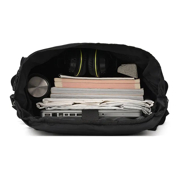DOSRFINI Nylon Vertical Square Fashion Versatile Travel Backpack Regular Men's Black-3