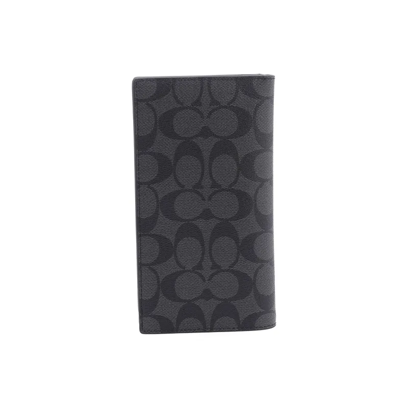 COACH Travel Wallet Coated Canvas With Calfskin Wallet Men's Black-4