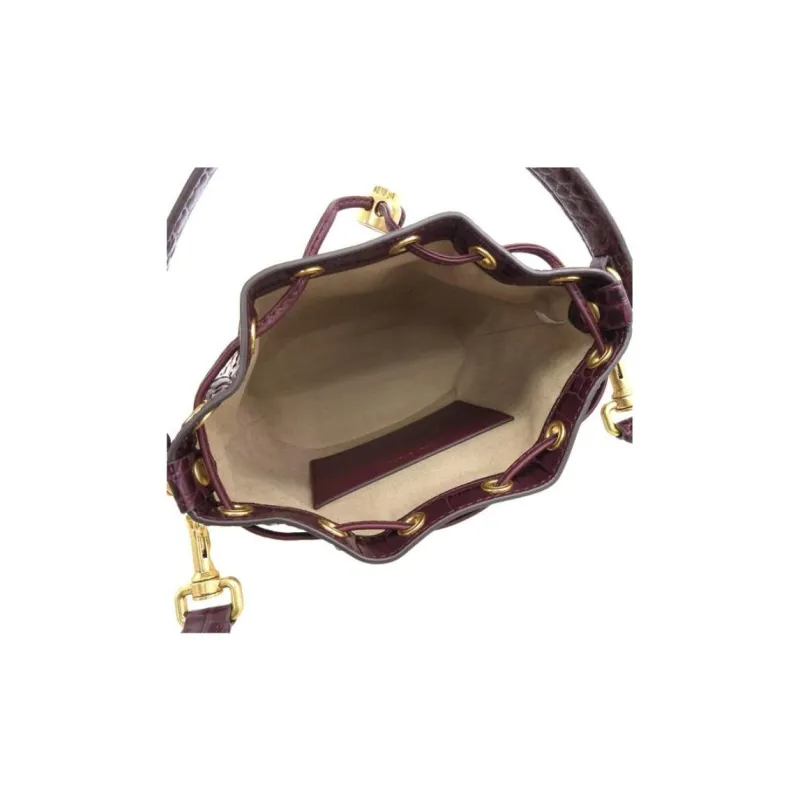 TORY BURCH TB T Monogram Chenille Fabric Bucket Bag, Crossbody Handbag Regular Women's Dark Red/Cream Yellow-4
