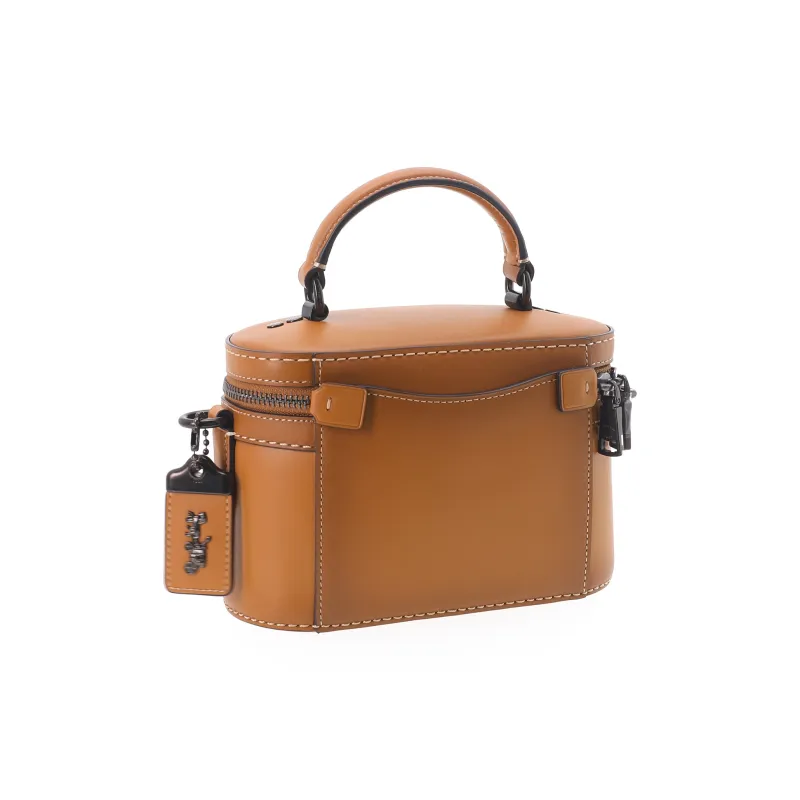 COACH Trail Leather Box Bag, One Shoulder Handbag, Crossbody Bag Women's Earthy Orange-4