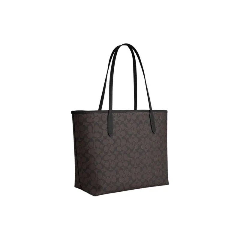COACH City PVC With Leather Tote Bag, Shopping Bag, Shoulder Bag, Handbag Large Size Women's Black & Brown-1