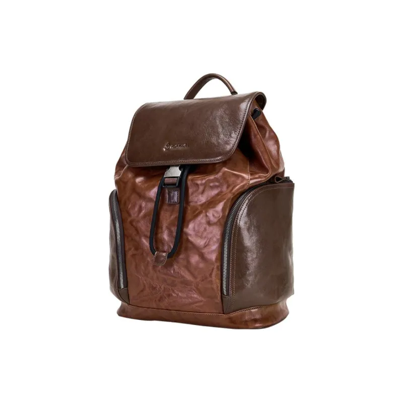 Hush Puppies Cow Leather Backpack Large Size Men's Coffee-1