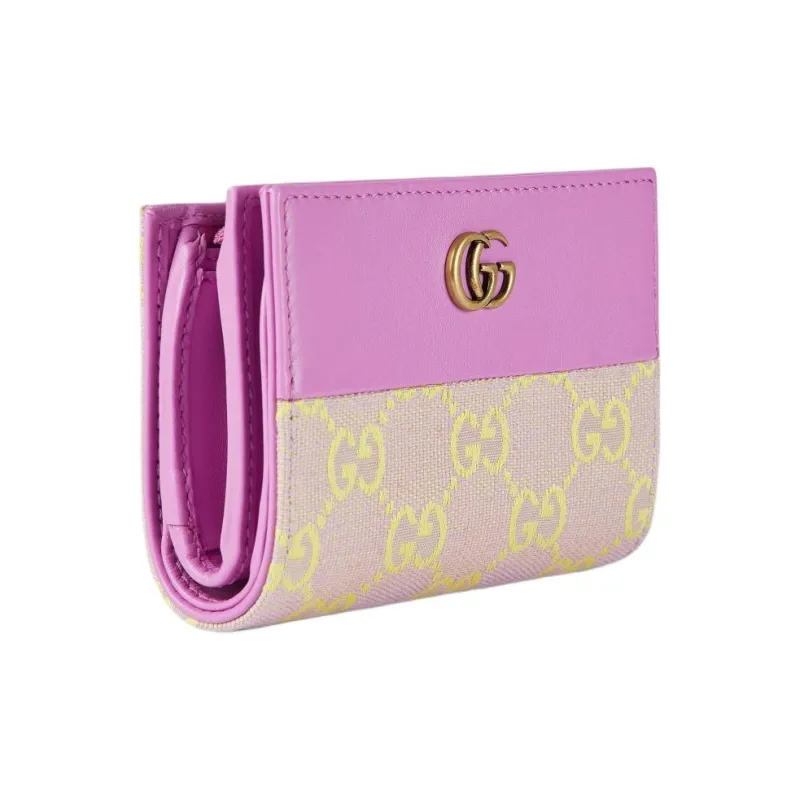 GUCCI Canvas With Leather Coin Purse Women's Light Purple & Yellow-1