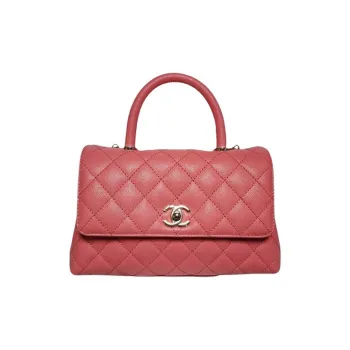CHANEL Grained Calfskin Shoulder Bag Crossbody Bag Handbag Small Size Women's Gold Pink