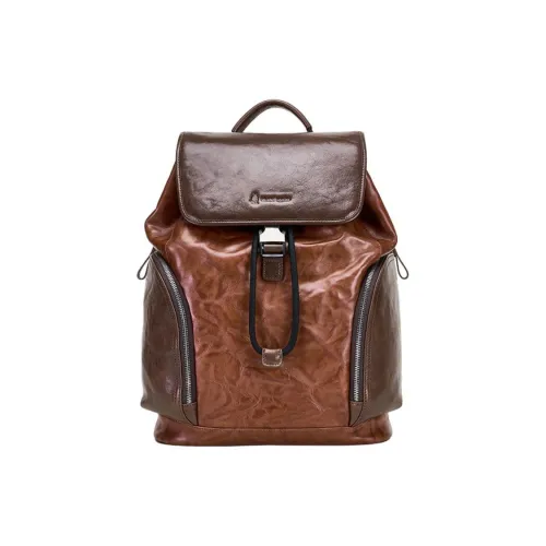 Hush Puppies Cow Leather Backpack Large Size Men's Coffee