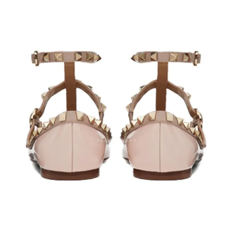 Valentino Rockstud Flat Shoes Women's Pink-4