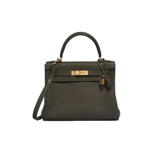 HERMES Kelly Togo Calfskin Kelly Bag Shoulder Bag Crossbody Bag Handbag Regular Women's C6 Vert De Gris Gray Green
