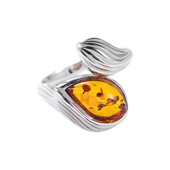 S&A S925 Silver With Amber Fine Jade Rings Women's