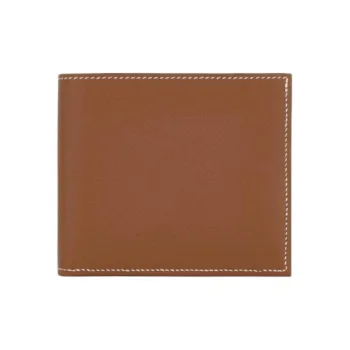 HERMES Epsom Leather Card Holder Wallet Unisex 37 Gold Gold Brown