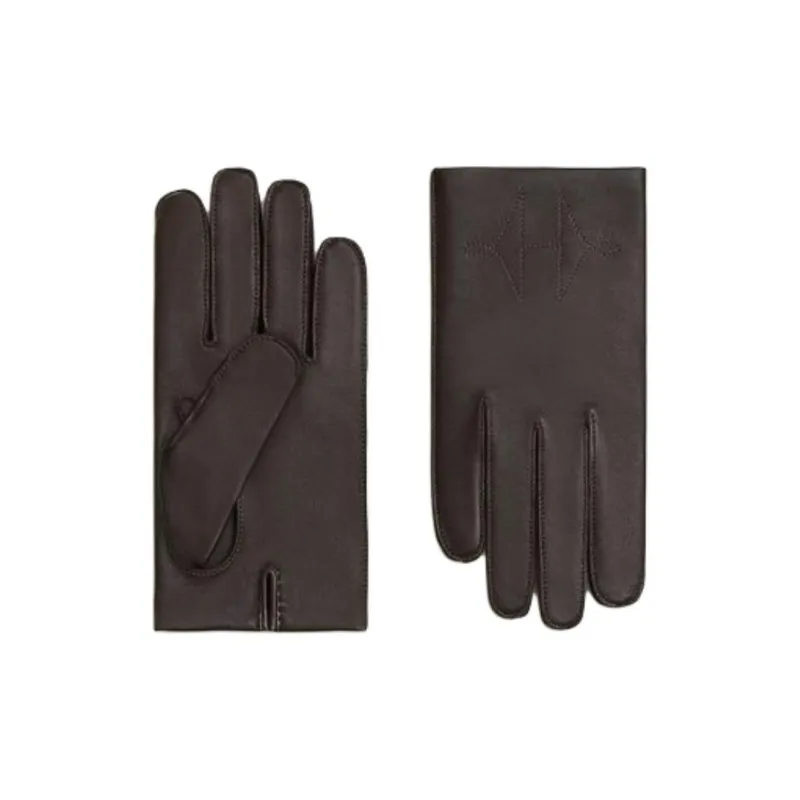 HERMES Silk Gloves Men's Black/Brown-0