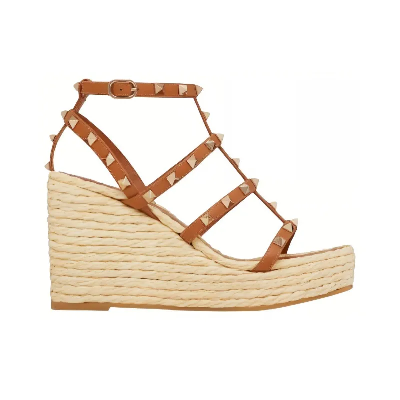 Valentino Garavani Rockstud Open Toe Wedge Espadrilles Women's-1