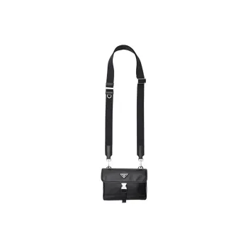 PRADA Leather One Shoulder Crossbody Cell Phone Pouch Unisex Black