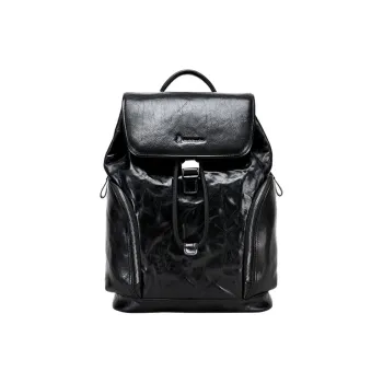 Hush Puppies Cow Leather With Fabric Backpack Large Size Men's Black