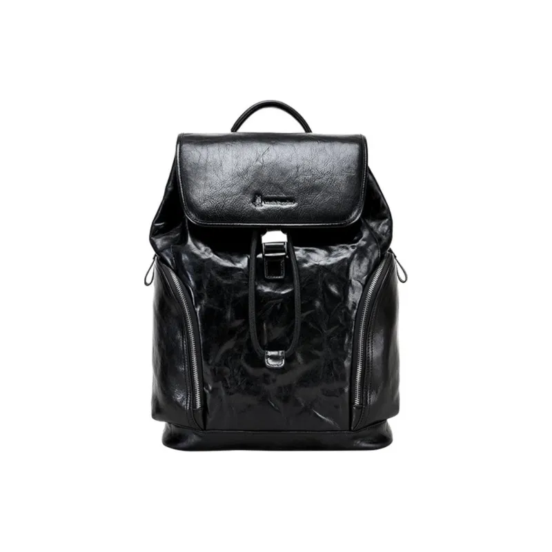 Hush Puppies Cow Leather With Fabric Backpack Tubas Men's Black-0