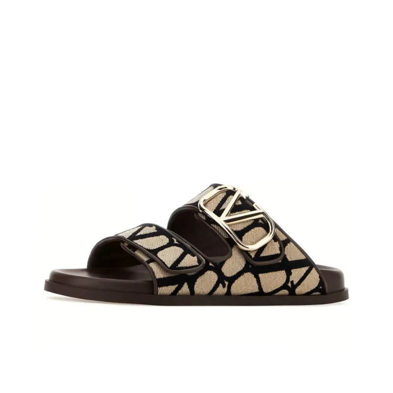 Valentino Women's Toile Iconographe Double Strap Sandal 'VLogo - Brown'-2