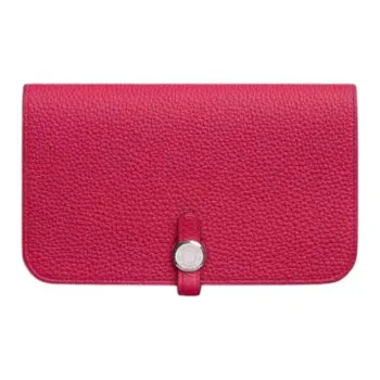 HERMES Dogon Duo Togo Calfskin Wallet Women's 0D Rose Mexico Pink
