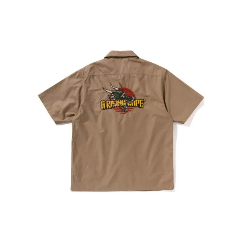 A BATHING APE Dragon Embroidery Open Collar Shirt-1