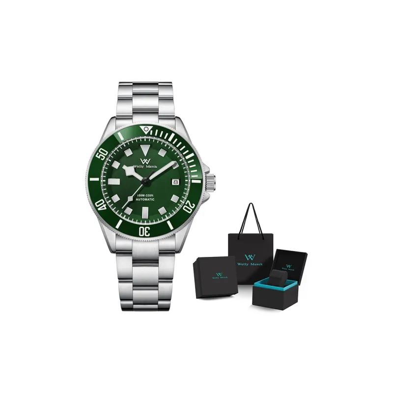 Welly Merck Mechanical Movement Stainless Steel Watchband Watch Men's Watches Green Dial-1