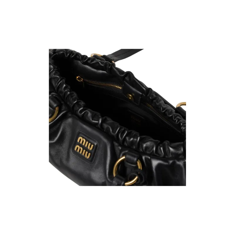MIU MIU Leather Handbag, Shoulder Bag Medium Size Women's Black-3