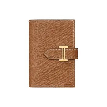HERMES Bearn Epsom Leather Wallet Mini Women's 37 Gold Brown