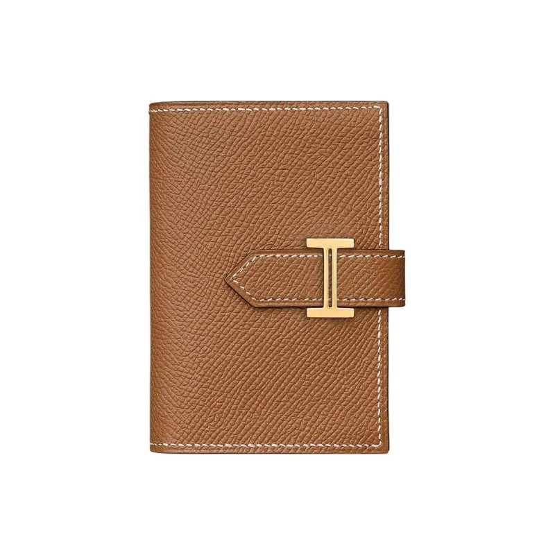 HERMES Bearn Epsom Leather Wallet Mini Women's 37 Gold Brown-0