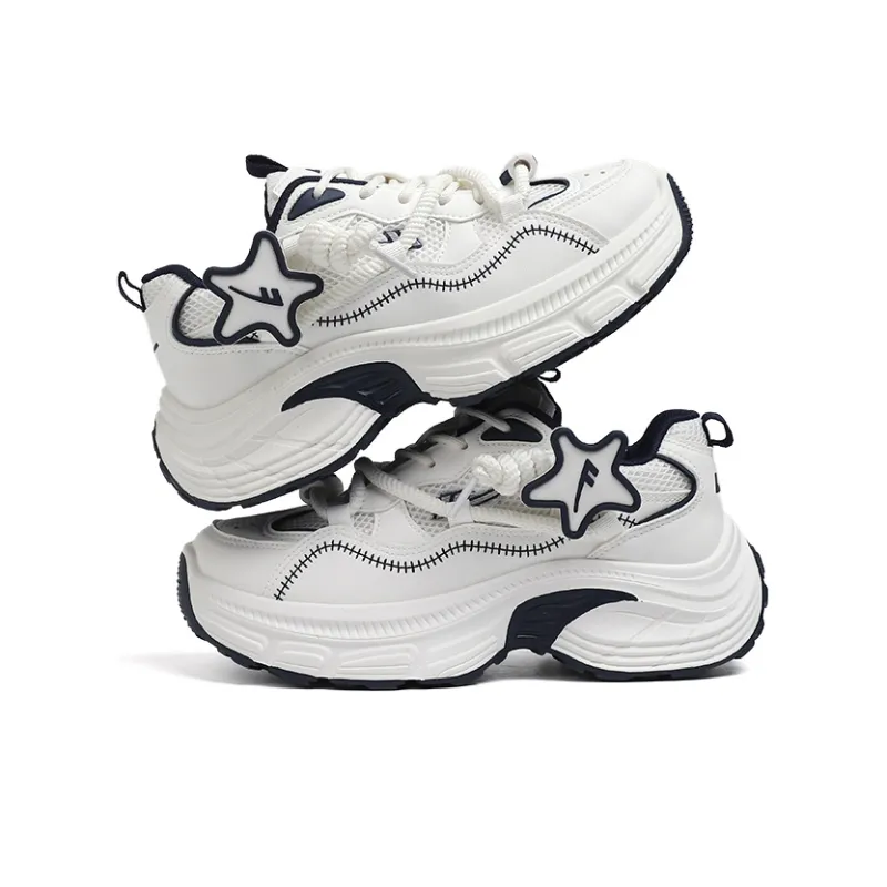 Warrior Wear Resistant Height Increasing Low Top Chunky Sneakers Women's White Blue-6